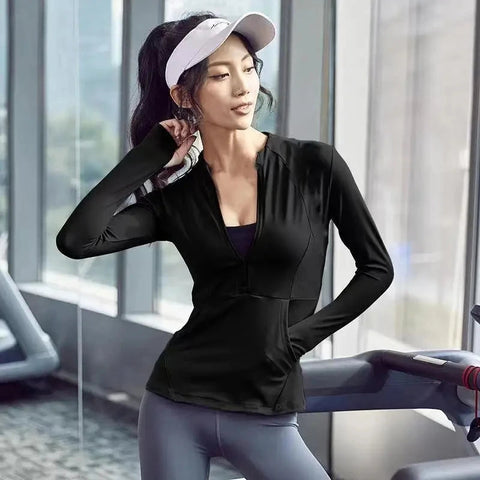 2024 Long Sleeve Sports Jacket Women Zip Fitness Yoga Shirt Winter Warm Gym Top Activewear Running Coats Workout Clothes Woman Zen fit plus