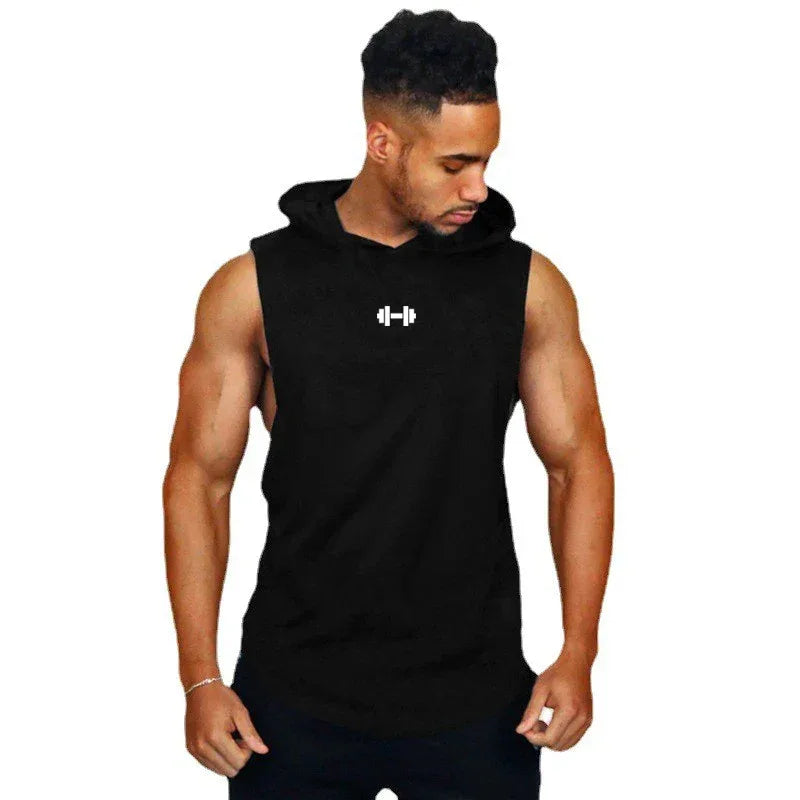 Summer Loose Sleeveless Hooded T-shirts Cotton Breathable Mens Sport Singlets Gym Bodybuilding Tank Tops Fitness Muscle Hoodie - Zen Fit Plus