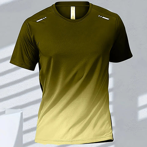 Men's T-Shirts Sports Fitness Sportswear Quick-Drying Gradient Short Sleeve Tops Outdoor Basketball Training Running Men Clothes Zen fit plus