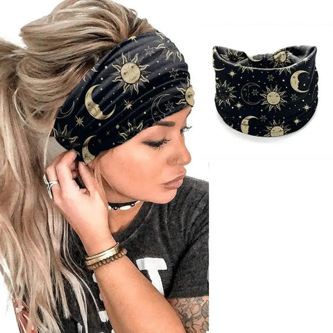 Bohemia Print Wide Headbands New Vintage Elastic Knot Turban Headwrap for Women Girls Soft Print Yoga Bandana Hair Accessories - Zen Fit Plus