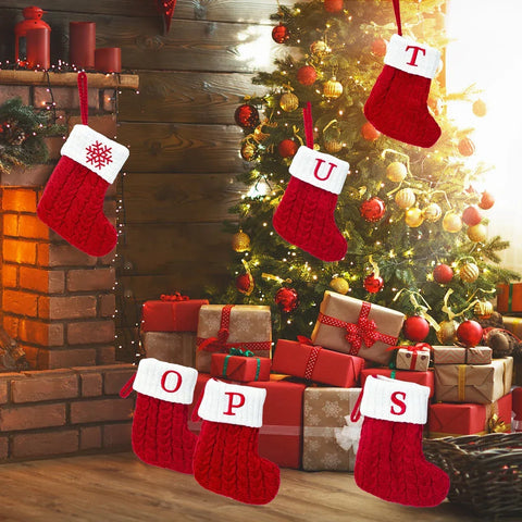 Christmas Socks Knitting Snowflake Letter Stocking Christmas Decoration 2025 For Home Xmas Tree Ornament Gift Navidad Natal 2026 - Zen Fit Plus