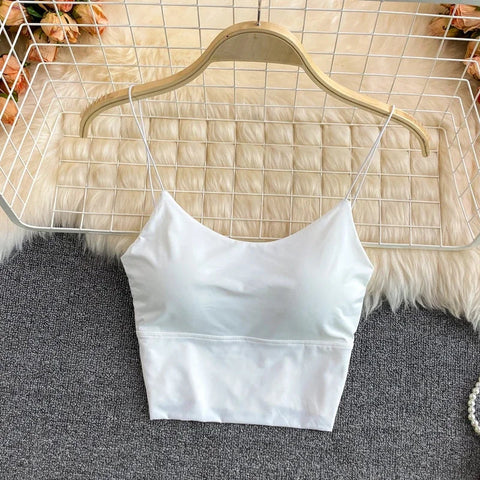 Women Crop Tops Sexy Solid Color Camisole Ice Silk Tube Top Seamless Sports Tank Top Wireless Underwear Padded Bra Bralette Vest Zen fit plus