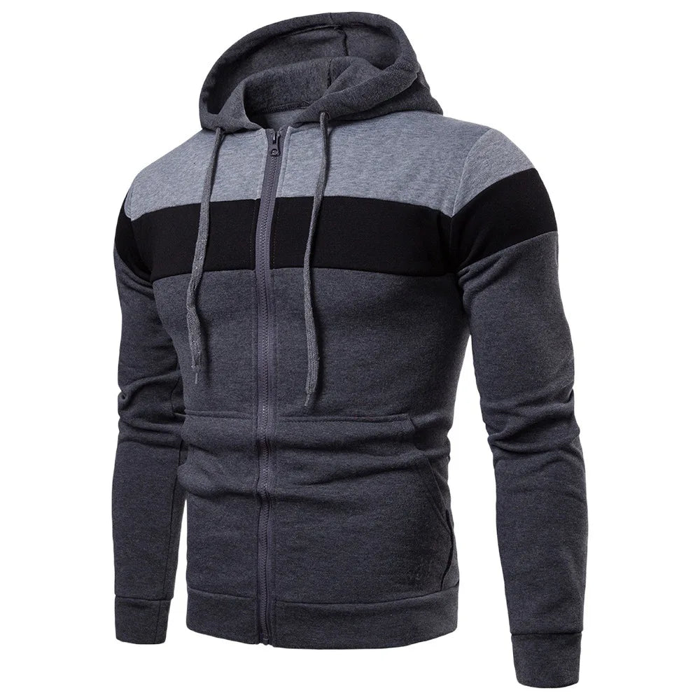 New men's hooded zipper splicing color sports top fleece insulation casual wear hooded sports top zipper comfortable hoodie Zen fit plus