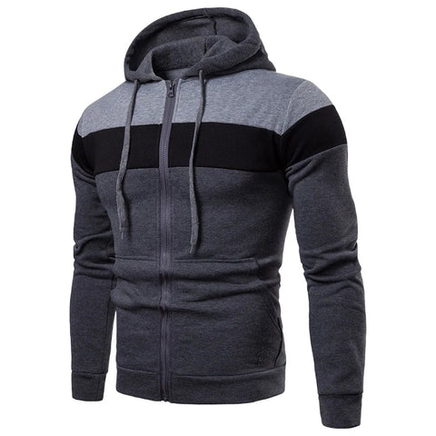 New men's hooded zipper splicing color sports top fleece insulation casual wear hooded sports top zipper comfortable hoodie Zen fit plus