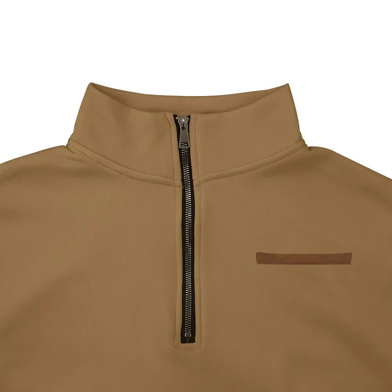 American autumn and winter heavy fleece long-sleeved men's sweater half zipper loose stand-up collar pullover men's sweater - Zen Fit Plus