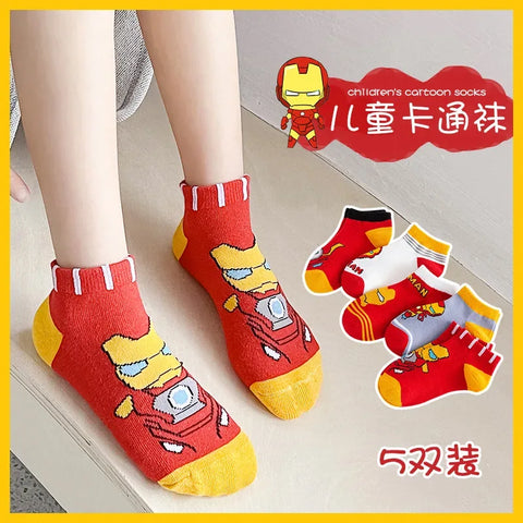 5 Pairs Spiderman Children Socks Anime Kids Boys Short Sock Kawaii Child Cartoon Baby Summer Spring Boat Socks Kids Gift 1-12Y - Zen Fit Plus
