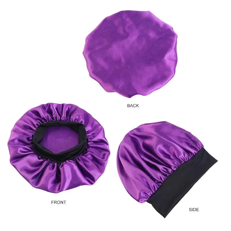 Women's Satin Solid Bonnets Wide-brimmed Night Sleeping Bathing Hat Unisex Head Wrap Elastic Band Cap Hair Care Bonnet Zen Fit Plus
