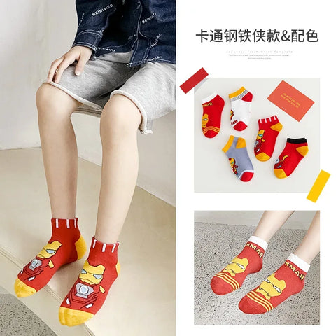 5 Pairs Spiderman Children Socks Anime Kids Boys Short Sock Kawaii Child Cartoon Baby Summer Spring Boat Socks Kids Gift 1-12Y - Zen Fit Plus