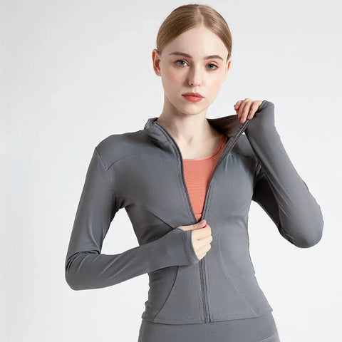 Women's Tracksuit Jacket Slim Fit Long Sleeved Fitness Coat Yoga Tops with Thumb Holes Gym Jacket Workout Sweatshirts 2024 S-3XL Zen fit plus