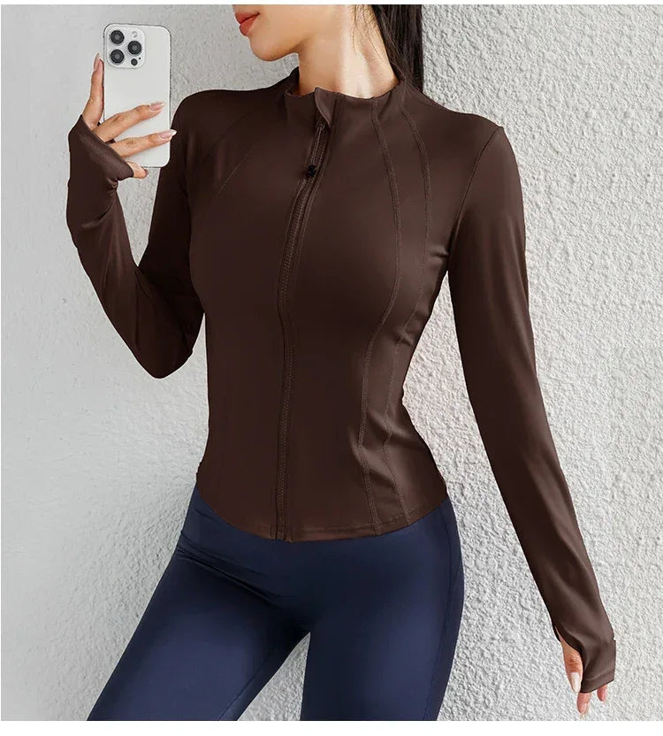Women Yoga jacket Gym Wear zipper long sleeve fitness woman Jackets Coat - Zen Fit Plus