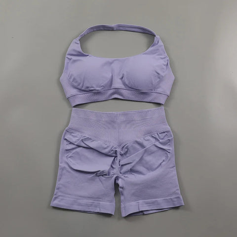Seamless Fitness Yoga Set Women Gym Clothes Halter Sports Bra Matching Impact Shorts 2 Piece Workout Sets Outfit Zen fit plus