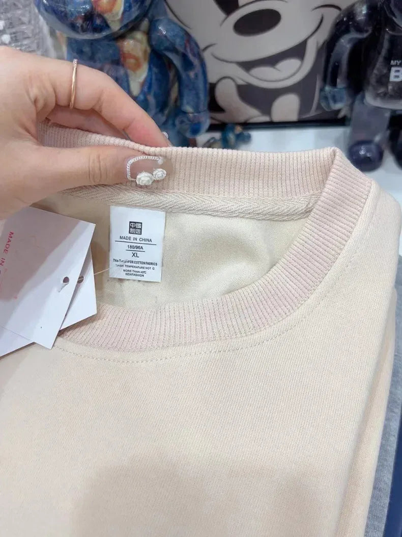 Thickened Fleece Cotton Hoodie Unisex Oversized round Neck Solid Color Couple's Sweatshirt Versatile Autumn Winter New Arrival - Zen Fit Plus