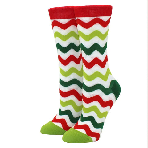 1 pair of Christmas tree, old man and reindeer fashion trend ladies Christmas medium cotton socks - Zen Fit Plus