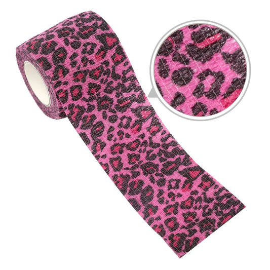 1/3/6 Pcs of Pink Leopard Print Tape Tattoo Handle Bandage Anti Slip Sports Non-woven Fabric Self-adhesive Elastic Bandage Zen fit plus