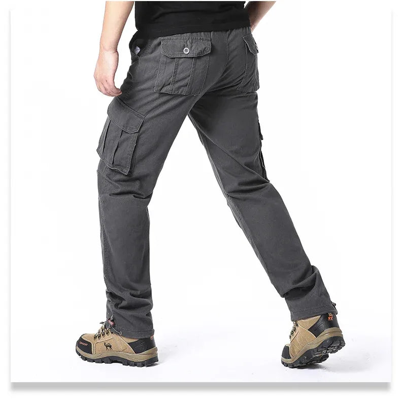 Large Pocket Loose Overalls Men's Outdoor Sports Jogging Tactical Pants Elastic Waist Pure Cotton Casual Work Pants - Zen Fit Plus