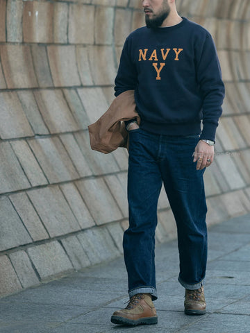 Rugged Bronson NAVY Boxing Coach Pullover Sweatshirt US Cotton Blockbuster Sweater Zen Fit Plus