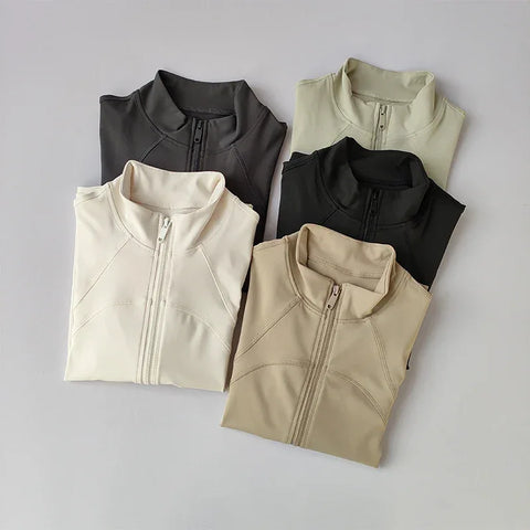 Yoga Suit Women's High-end Standing Collar Long Sleeved Sports Jacket Running Training Fitness Top Windproof Running Suit - Zen Fit Plus