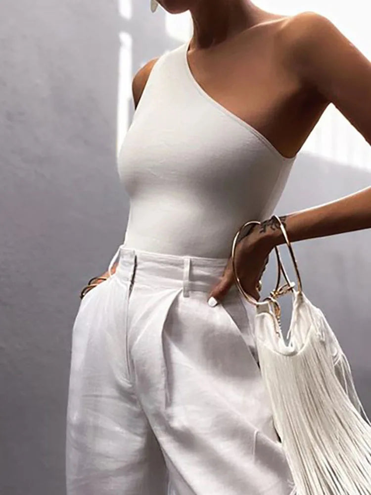 Women Sports Tank Tops Sexy Crop Tops Vest Casual Female One Shoulder Summer Outfits Tops Fitness Elastic Zen fit plus