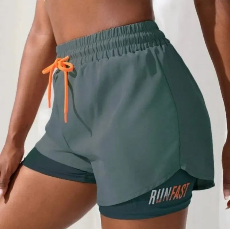 Women's High Rise Yoga Shorts With Elastic Proximity Control Running Shorts, Fake Two Pieces Pants Zen fit plus