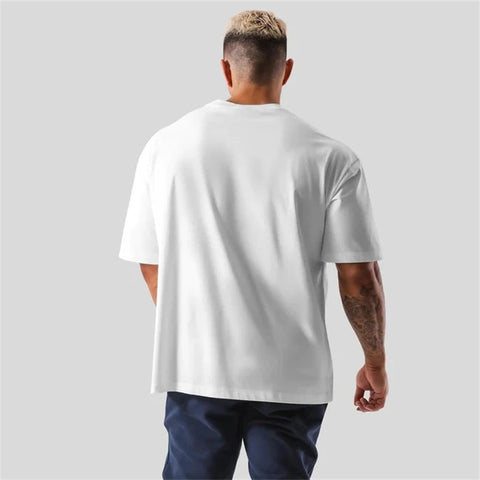 ONE POINT LYFT Print Big T Shirt Men Running Sport Gym Fitness Training Oversized 100% Cotton T-shirt Mens Bodybuilding Tee Tops Zen fit plus