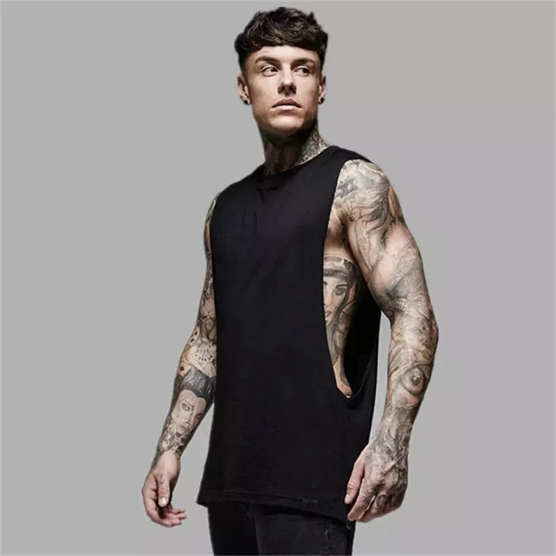 Mens Casual Gym Tank Top Summer Fitness Clothing Cotton Workout Sports Sleeveless Shirt Male Extend Long Singlet Hip Hop Vest Zen fit plus