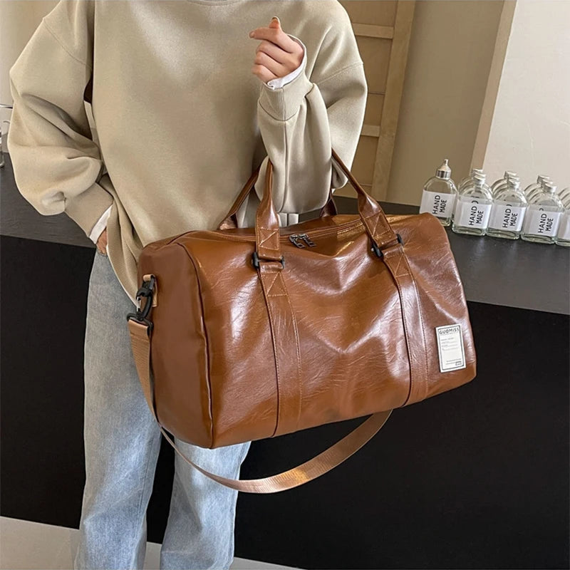 Gym Bag Women'S PU Leather Travel Totes Duffle Sports Fitness Casual Luggage Handbag Shoes Pocket Shoulder Weekend Outdoor Bag Zen fit plus