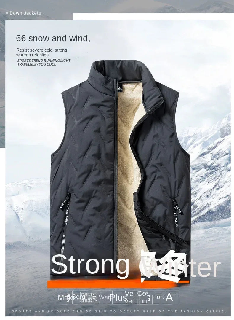 Autumn and winter fashion men's cotton vest jacket casual multifunctional plus size warm standing collar sleeveless men's top - Zen Fit Plus