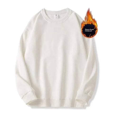 Thickened Fleece Cotton Hoodie Unisex Oversized round Neck Solid Color Couple's Sweatshirt Versatile Autumn Winter New Arrival Zen Fit Plus