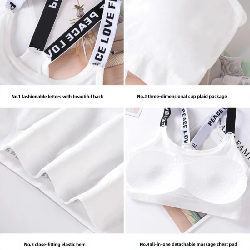 Fashion Tank Tops Sports Underwear Women Yoga Fitness Seamless Crop Top Wide Letter Straps Comfortable Workout Activewear Zen Fit Plus