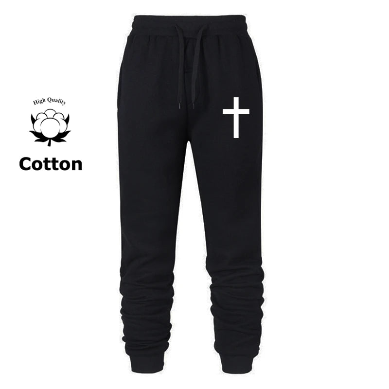 Cross Print Sweatpants for Men Christian Athletic Running Joggers Trackpants Autumn Winter Warm Cozy Fleece Lined Pants Trousers Zen fit plus