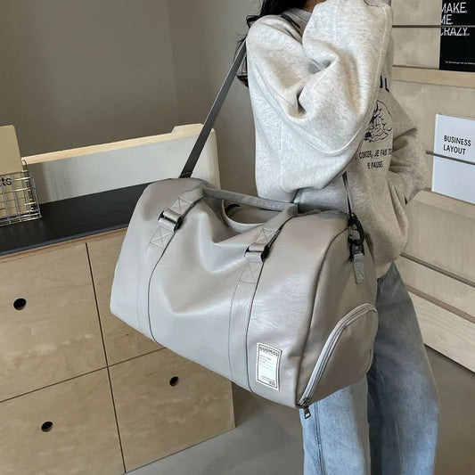 Gym Bag Women'S PU Leather Travel Totes Duffle Sports Fitness Casual Luggage Handbag Shoes Pocket Shoulder Weekend Outdoor Bag Zen fit plus