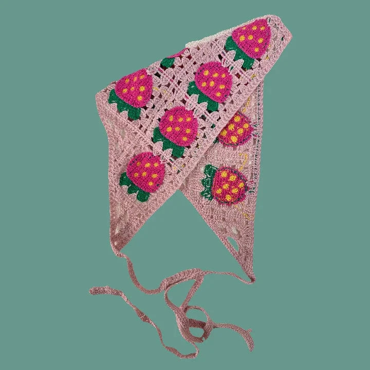 Elegant Knitted Triangle Scarf Headband for Women Fashion Girl strawberry Versatile pattern Hair Band Hair Accessory Zen Fit Plus