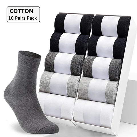 10 Pairs Men's Cotton Socks New Style Black Business Men Socks Soft Breathable Summer Winter for Male Socks Plus Size 38-47 - Zen Fit Plus