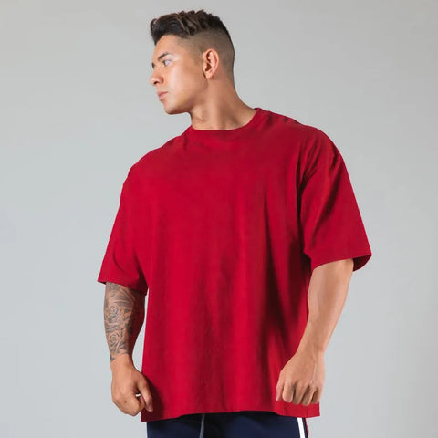 JAPAN&UK Cotton Gym Shirt Sport T Shirt Men Short Sleeve Running Shirt Men Workout Training Tees Fitness Loose large size M-XXXL Zen fit plus