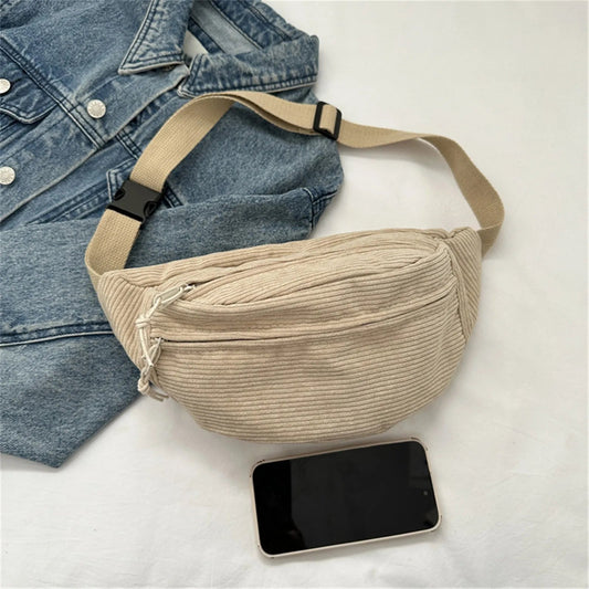 Corduroy Women Waist Packs with Zipper Ladies Shoulder Crossbody Bag Fashion Casual Travel Fanny Pack Female Adjustable Bag Zen fit plus