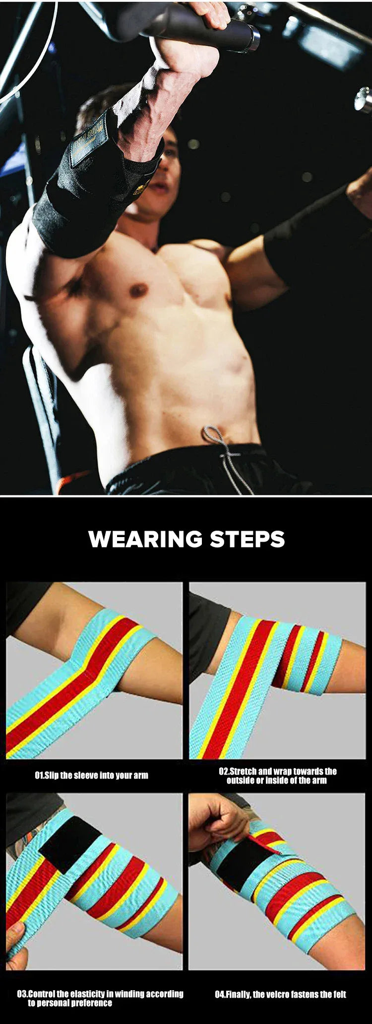 1PC PSIII 150cm Premium Elbow Pads Wrap Strap Bandage Brace Support Gym Fitness Sport Protecter for Weightlifting Bench Press - Zen Fit Plus