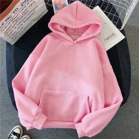 2024Autumn Casual Women's Solid Hoodie Comfortable Strecth Sweatshirts Loose Pocket Warm Clothes Fashion Street Female Pullovers Zen fit plus