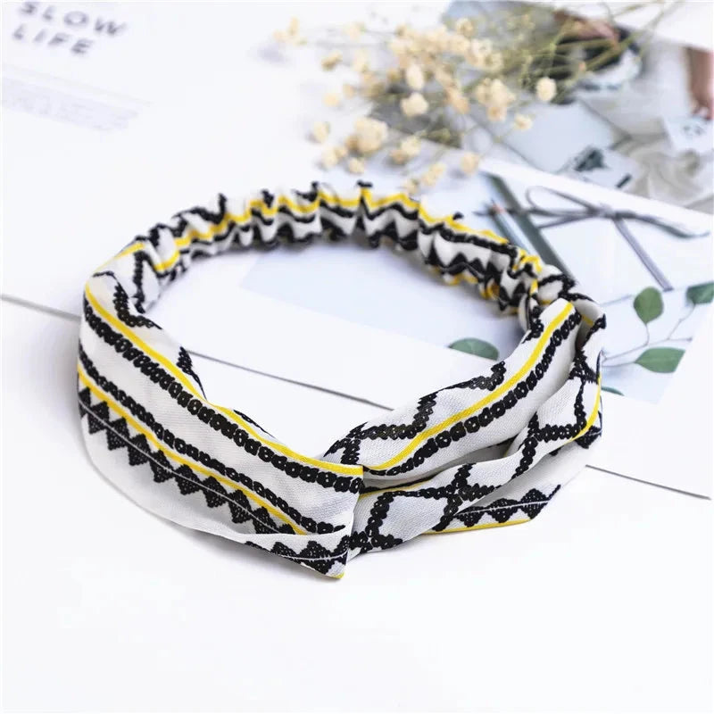Fashion Women Girls Summer Bohemian Hair Bands Print Headbands Vintage Cross Turban Bandage Bandanas HairBands Hair Accessories Zen Fit Plus