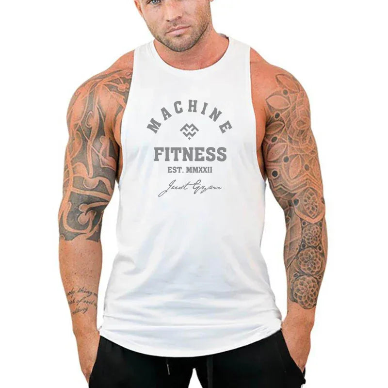 MACHINE FITNESS JUST GYM Bodybuilding Tank Top Mens Workout Vest Cotton Sleeveless shirt Jogger clothing Muscle Stringer Singlet - Zen Fit Plus