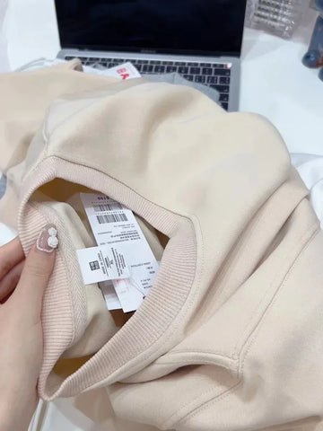 Thickened Fleece Cotton Hoodie Unisex Oversized round Neck Solid Color Couple's Sweatshirt Versatile Autumn Winter New Arrival - Zen Fit Plus