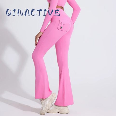 QINACTIVE Fashion Back Pocket  Flared Pants Women Tight-Fit Sexy Slim High Waist Pants Push Up Sport Fitness Flare Leggings Zen Fit Plus