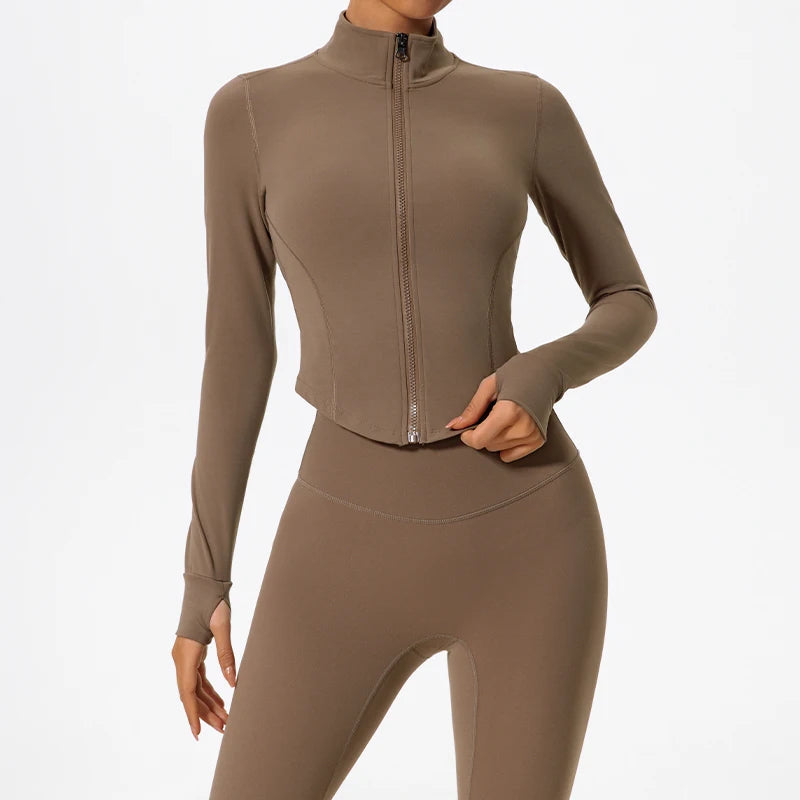 Hearuisavy Ultra-Soft Fabrics Casual Tight Sports Jackets Women Zipper Yoga Clothes Female Quick-Dry Long Sleeve Sportswear Zen fit plus