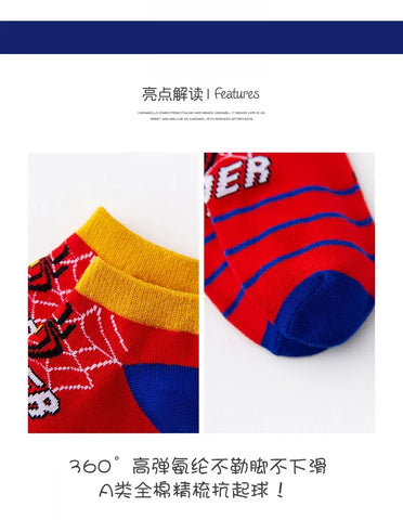 5 Pairs Spiderman Children Socks Anime Kids Boys Short Sock Kawaii Child Cartoon Baby Summer Spring Boat Socks Kids Gift 1-12Y - Zen Fit Plus