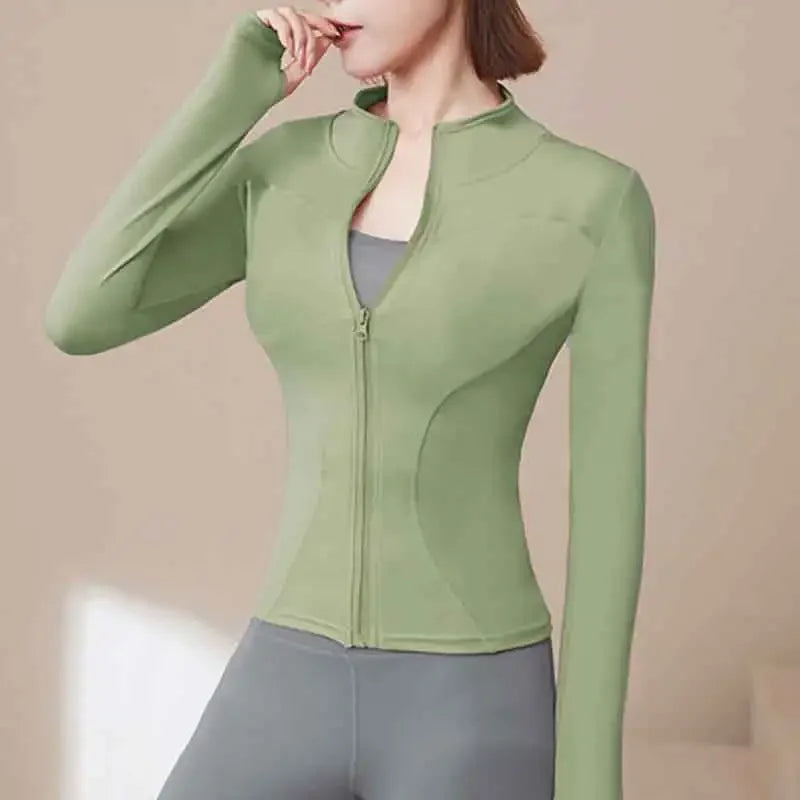 Women Sport Jackets Zipper Yoga Coat Clothes Quick Dry Fitness Jacket Running Hoodies Thumb Hole Sportwear Gym Workout Top Zen fit plus