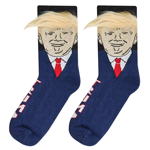 Socks Spoof Funny Donald Trump Socks With 3D Fake Hair Crew Socks Men Women Compression Socks Streetwear Hip Hop Sokken Homme Zen fit plus