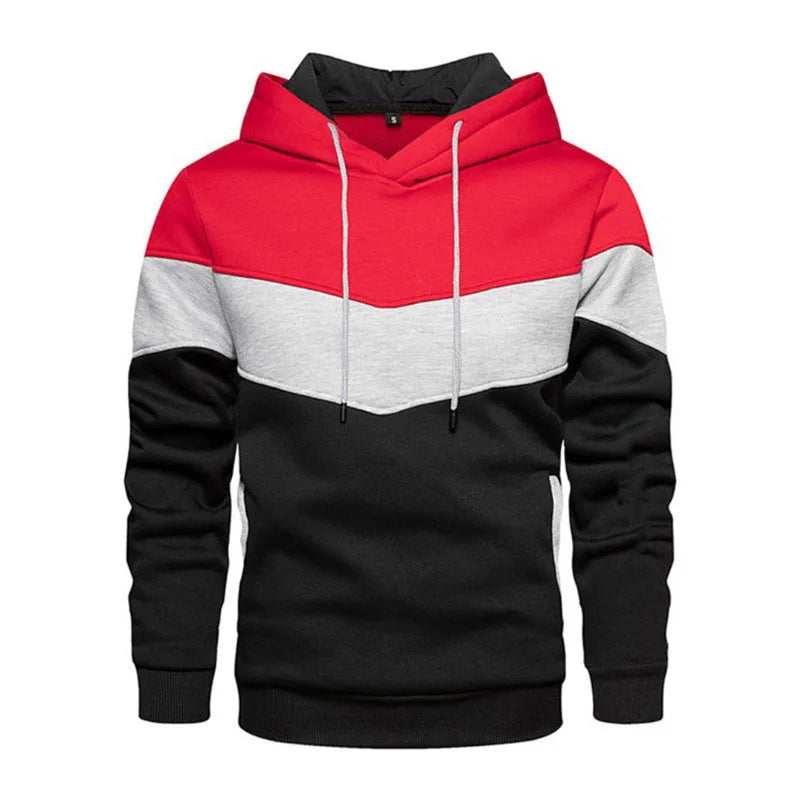 Men's Patchwork Hoodie Outdoor Casual Sportswear Street Fashion Men's Fleece Thermal Hooded Sweatshirt Fall Winter Black Zen fit plus