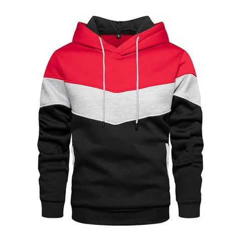 Men's Patchwork Hoodie Outdoor Casual Sportswear Street Fashion Men's Fleece Thermal Hooded Sweatshirt Fall Winter Black Zen fit plus