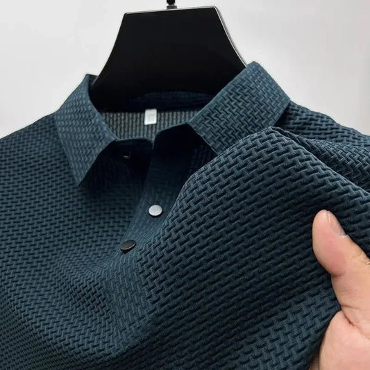 Summer New Men's Lop-up Hollow Short-sleeved Polo Tee Shirt Ice Silk Breathable Business Fashion T-Shirt Male Brand Clothes Zen fit plus