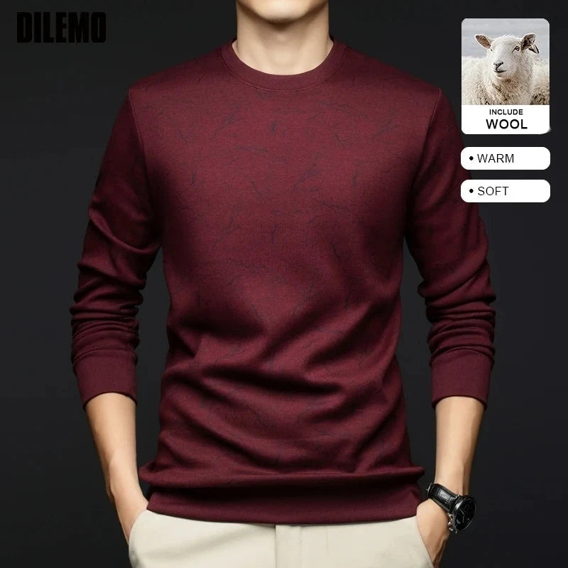 Top Grade Wool+Mulberry Silk New Brand Casual Fashion Street Crewneck Pullover Velvet Hoodies Sweatshirts Men's Clothing Zen Fit Plus