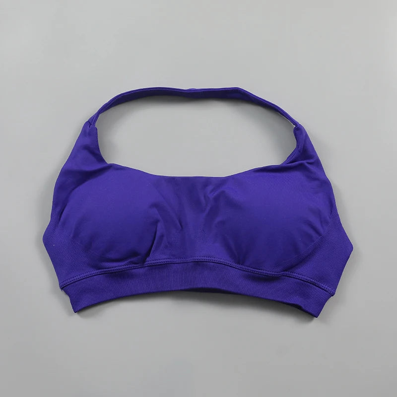 Impact Sports Bra for Women Seamless Halter Neck Strap Bra Sexy Open Back Padded Yoga Top Bra Medium Support Gym Crop Top Zen fit plus